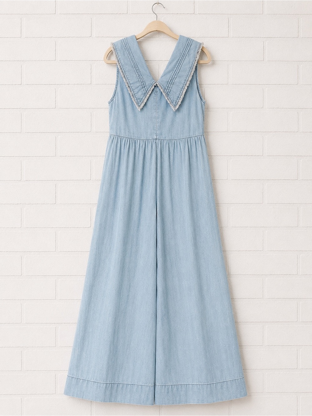 Free People like style Denim Jumpsuit with Sailor Collar